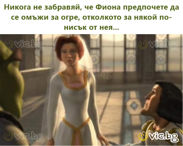 Никога не забравяй, че Фиона предпочете да се омъжи за огрe, отколкото за някой по-нисък от нея...