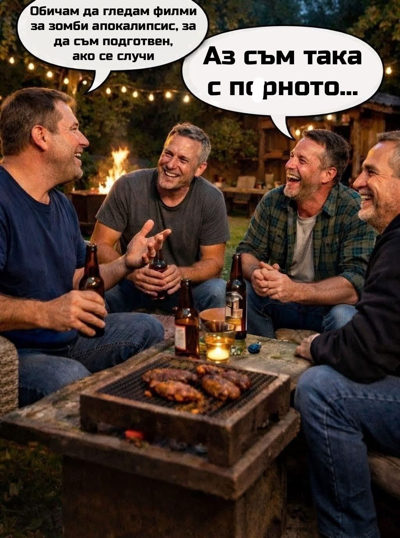 - Обичам да гледам филми за зомби апакалипсис: за да съм подготвен, ако се случи 
- Аз съм така порното