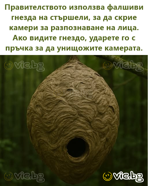 Правителството използва фалшиви гнезда на стършели, за да скрие камери за разпознаване на лица. Ако видите гнездо, ударете го с пръчка за да унищожите камерата.