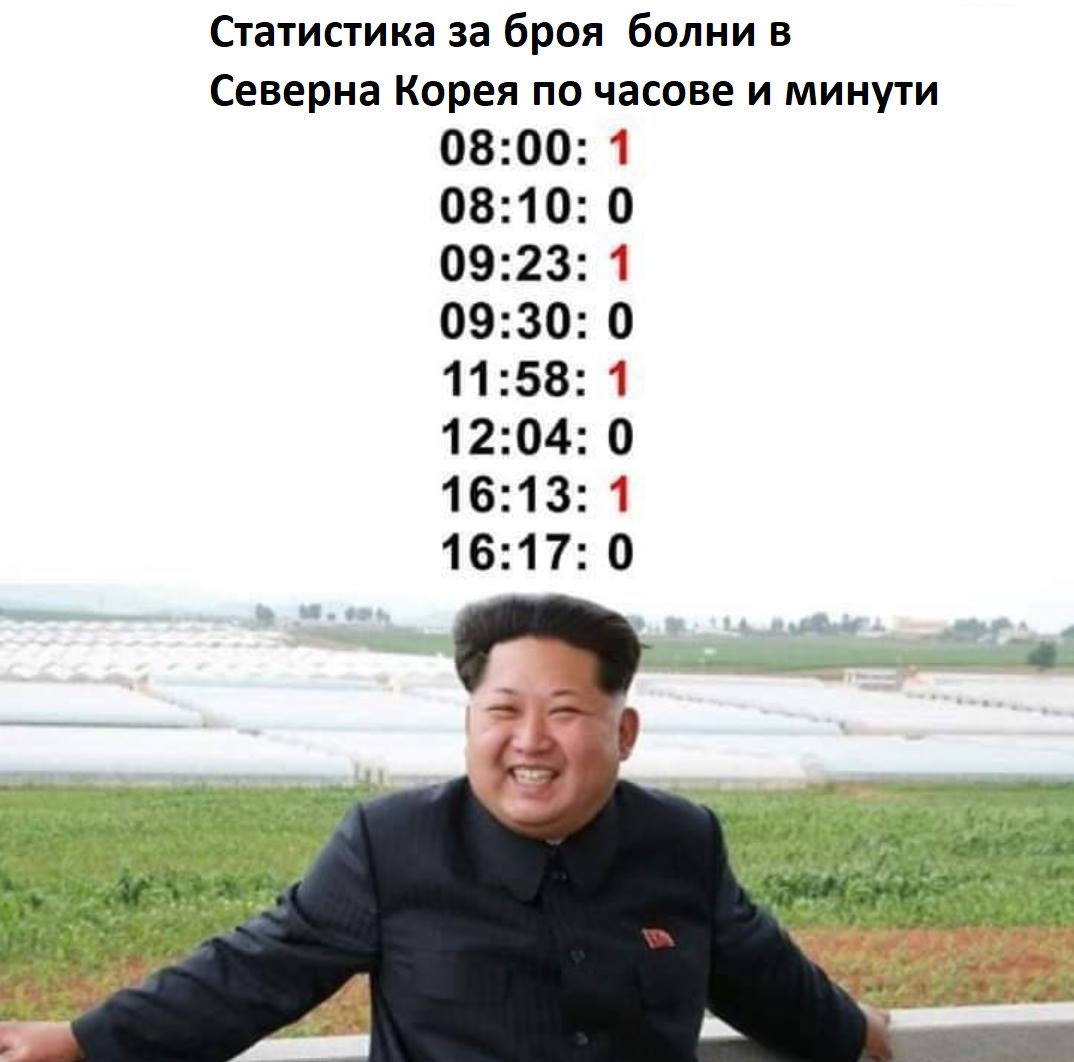 Статистика за броя болни в Северна Корея по часове и минути 