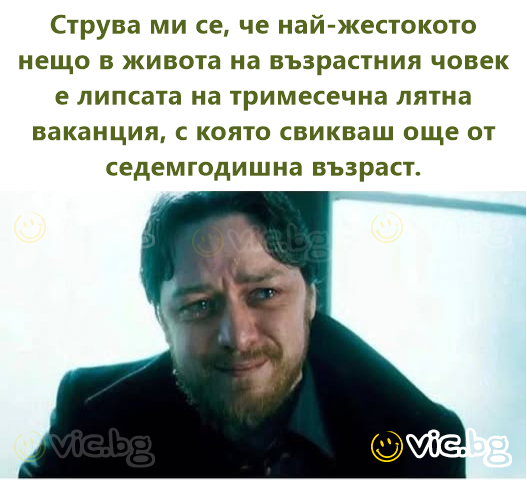 Струва ми се, че най-жестокото нещо в живота на възрастния човек е липсата на тримесечна лятна ваканция, с която свикваш още от седемгодишна възраст.