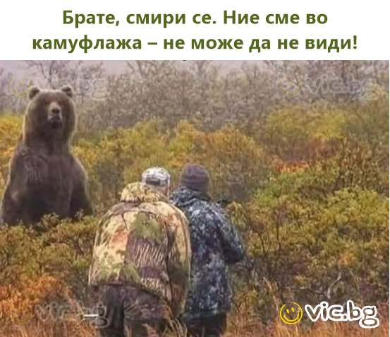 Брате, смири се. Ние сме во камуфлажа – не може да не види!