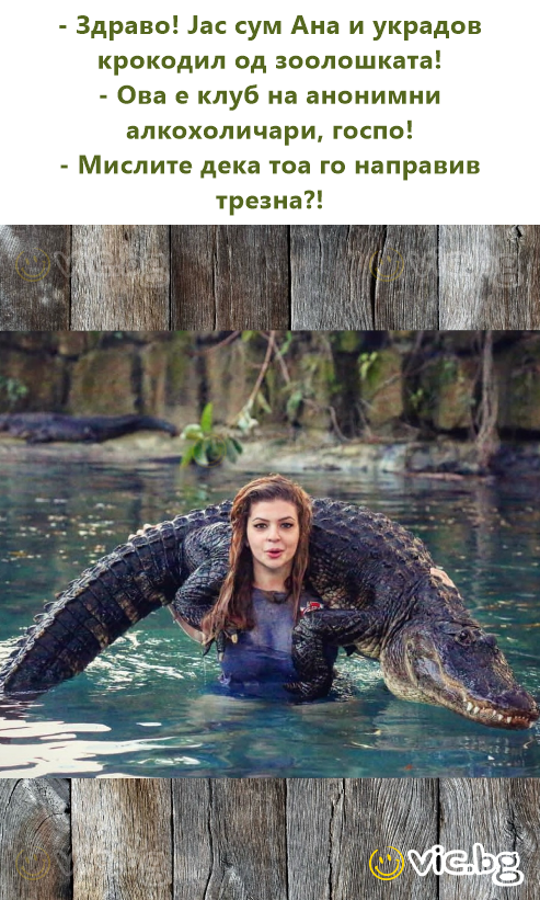 - Здраво! Јас сум Ана и украдов крокодил од зоолошката! - Ова е клуб на анонимни алкохоличари, госпо! - Мислите дека тоа го направив трезна?!