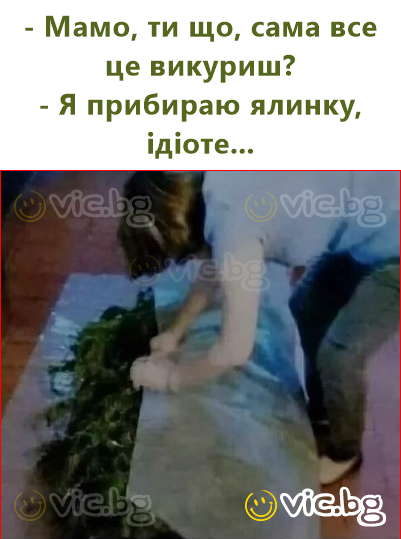 - Мамо, ти що, сама все це викуриш?  - Я прибираю ялинку, ідіоте...