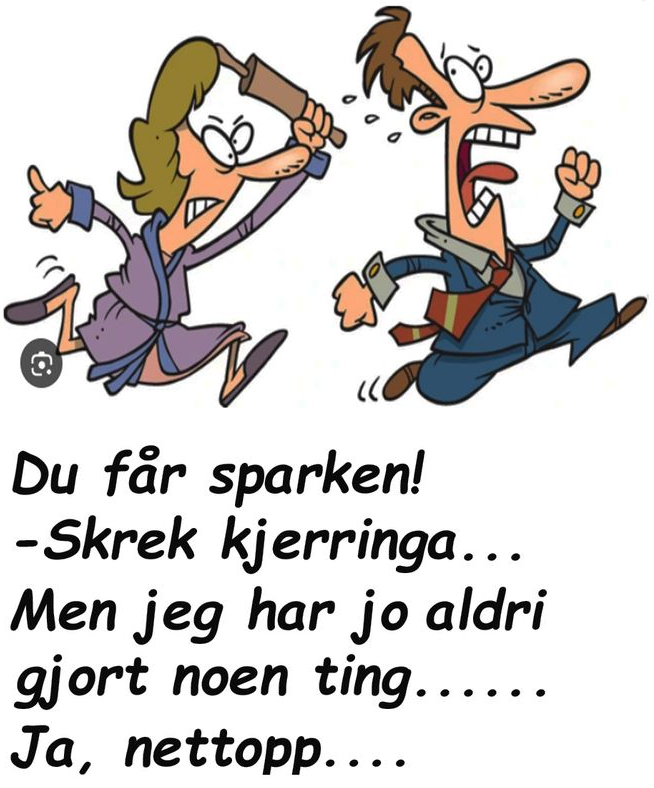 Du fär sparken! - Skrek kjerringa... Men jeg har jo aldri gjort noen ting...... Ja, nettopp....