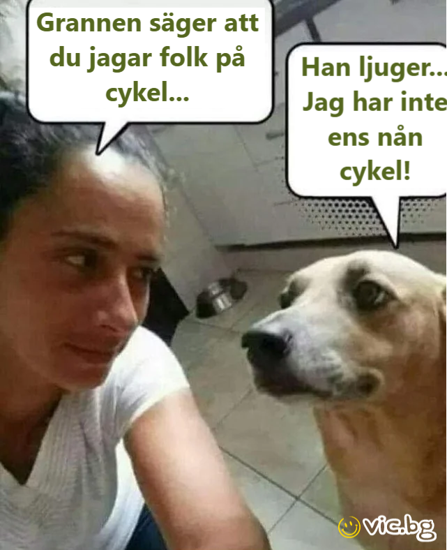 Grannen säger att du jagar folk på cykel... Han ljuger... Jag har inte ens nån cykel!
