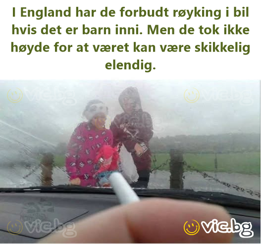 I England har de forbudt røyking i bil hvis det er barn inni. Men de tok ikke høyde for at været kan være skikkelig elendig.