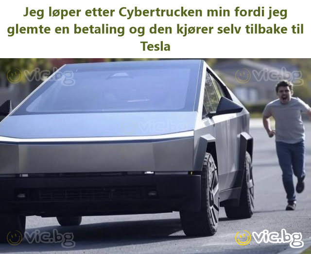 Jeg løper etter Cybertrucken min fordi jeg glemte en betaling og den kjører selv tilbake til Tesla