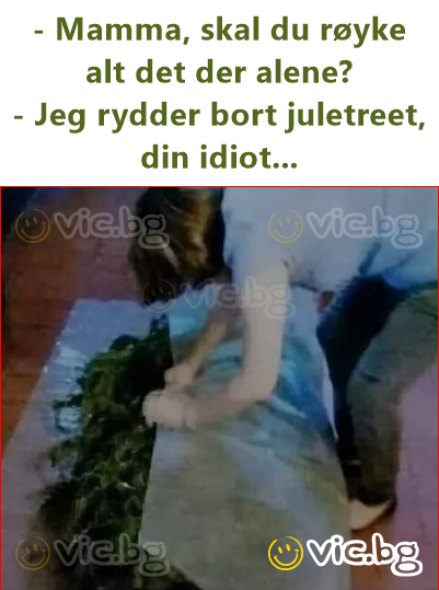 - Mamma, skal du røyke alt det der alene?  - Jeg rydder bort juletreet, din idiot...