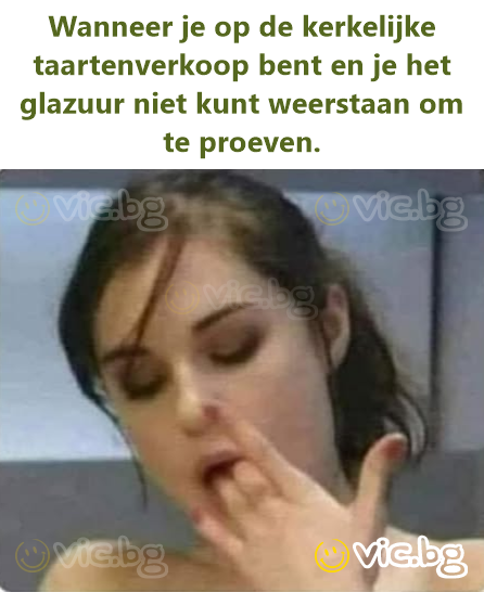Når du er på kirkens kakesalg og ikke klarer å la være å smake på glasuren.