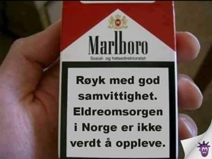 Røyk med god samvittighet. Eldreomsorgen i Norge er ikke verdt å oppleve.