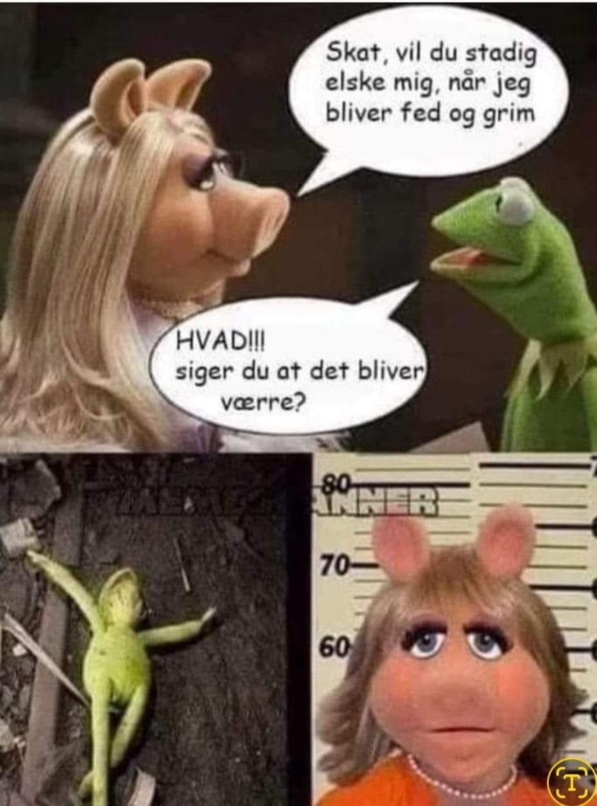Skat, vil du stadig	elske mig, nar jeg bliver fed og grim. HVADIII siger du at det bliver vcrre?