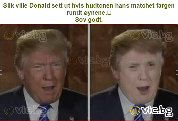 Slik ville Donald sett ut hvis hudtonen hans matchet fargen rundt øynene.
Sov godt.