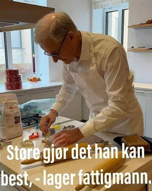 Stare gjor det han kan best, - lager fattigmann.